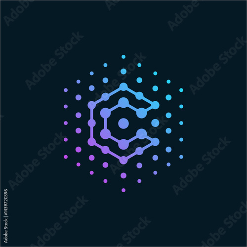 Modern Digital Network Letter C Logo with Hexagon Gradient Design