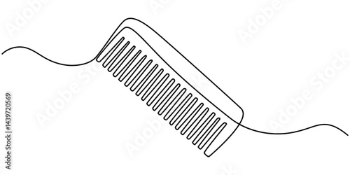 Hair Care continuous line drawing with color shapes, One Continuous Line Drawing of Hair Comb Icon. Single Line Vector Illustration, Hair Comb continuous line art, Hair combs one line continuous draw.