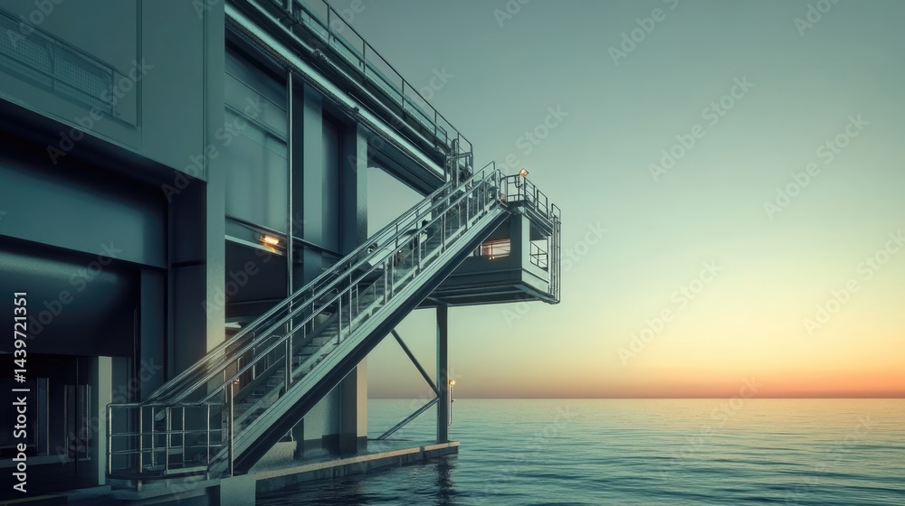 Obraz premium Oceanside Platform Staircase at Sunset
