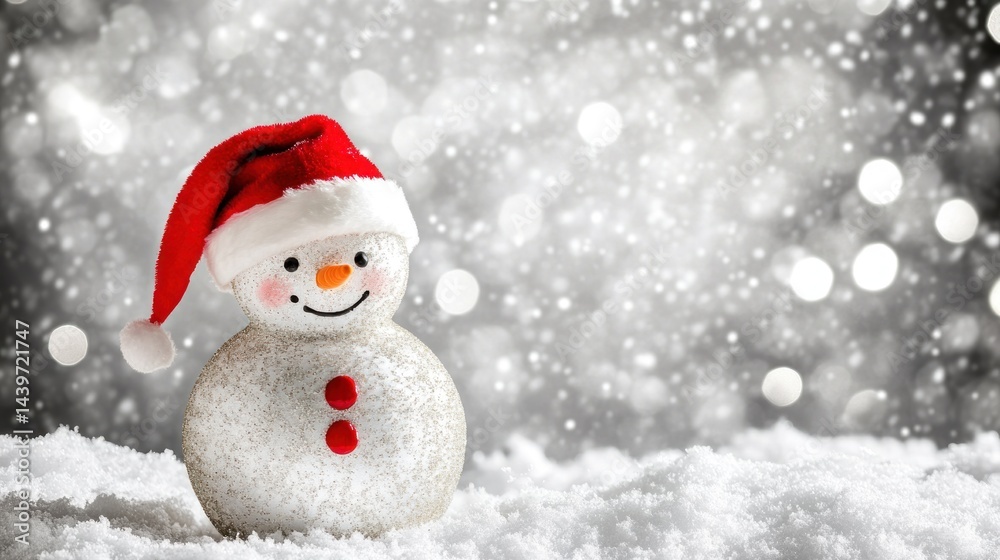 Festive snowman in snowy scene