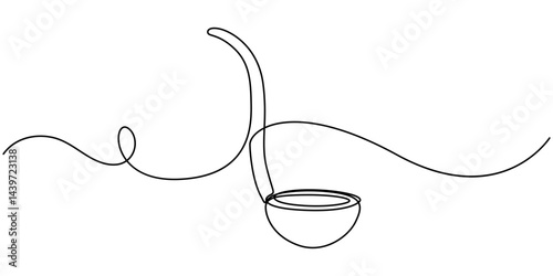 Continuous one single line drawing Kitchen ladle Kitchen tools icon vector illustration concept, Vector continuous one single line drawing icon of kitchen soup ladle in silhouette on a white.