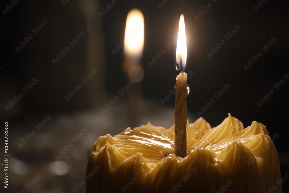 Close-Up of Yellow Candle with Flame and Soft Background Glow