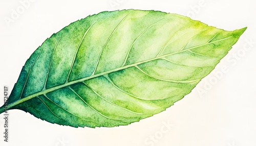 Obraz na płótnie A watercolor painting of a single green leaf on white w salonie