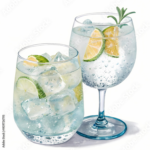 Refreshing Gin and Tonic Cocktails with Lime and Rosemary