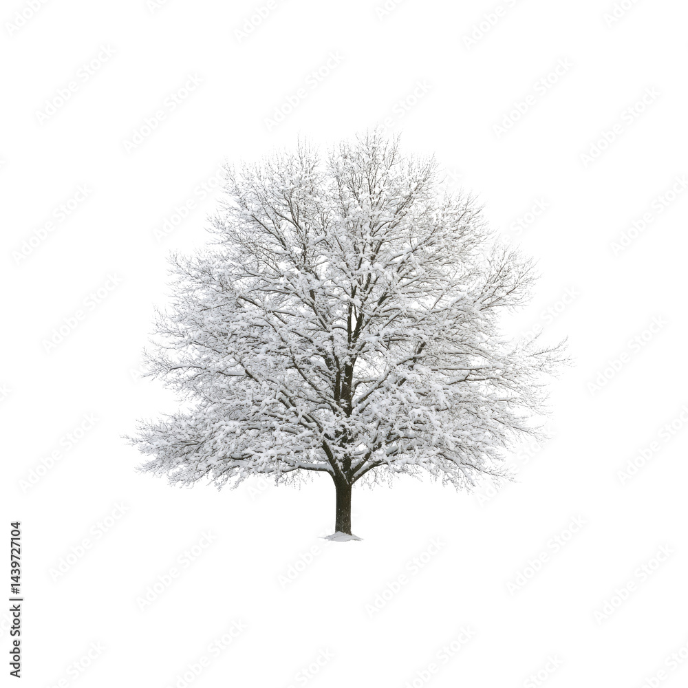 Obraz premium Snow-Covered Deciduous Tree Isolated On Transparent Background