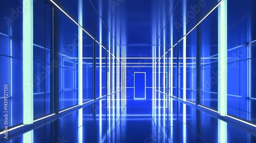 Illuminated blue tech corridor modern architecture and futuristic perspective