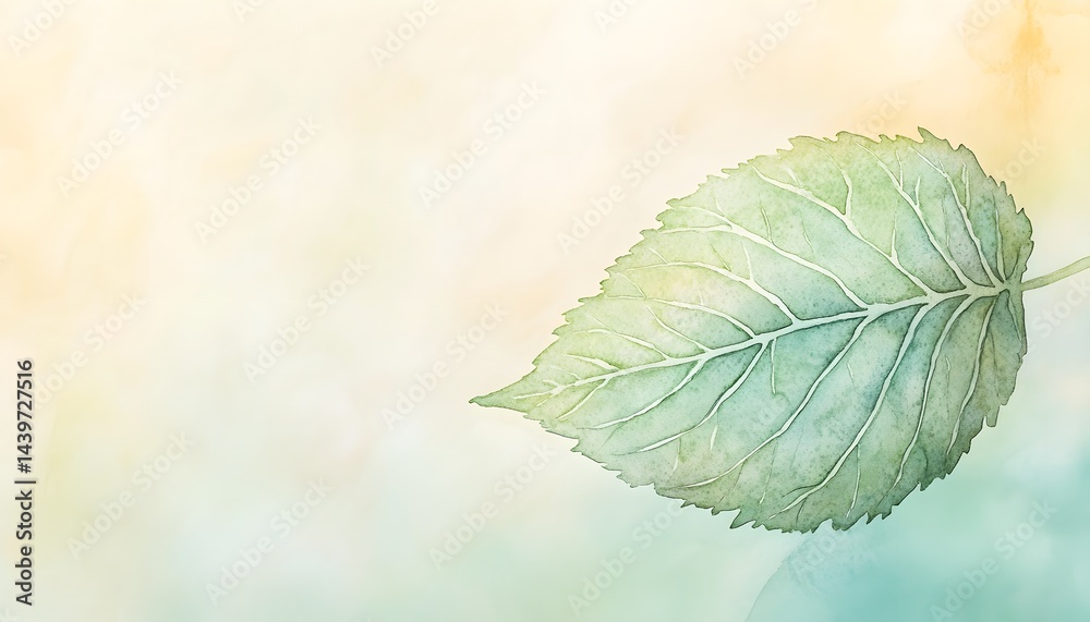 A watercolor painting of a single green leaf illustration