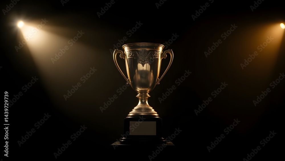 Golden Trophy on Red Background with Confetti, Symbol of Success in Business and Sports Achievement Golden Trophy on Red Background with Confetti, Symbol of Success in Business and Sports Achievement