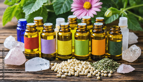 Natural Healing Bottles Homeopathy, Aromatherapy, and Herbal Treatments for Health and Therapy