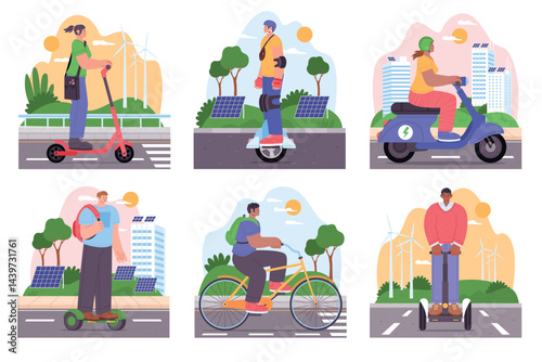 Flat Sustainable travel Composition Collection