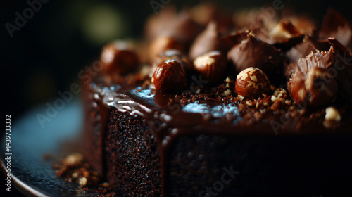 Obraz na płótnie Decadent chocolate hazelnut cake. w salonie