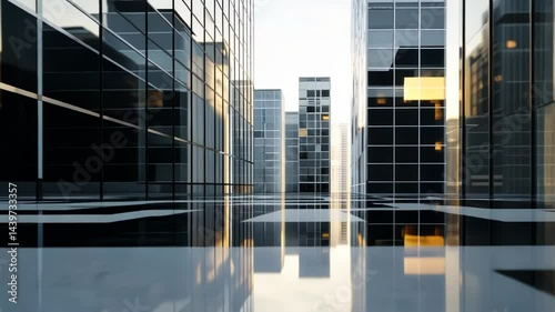 Modern glass office buildings in cityscape reflecting sunlight architecture