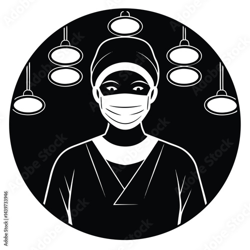 Senior Female Surgeon in Full Surgical Scrubs and Cap