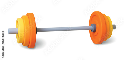 Barbell 3d element. Gym equipment, muscle training with weight. Fitness tools, sports, muscles pumping. Isolated rendering realistic vector object