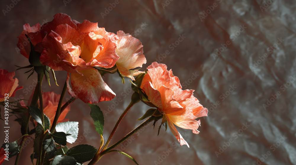 Delicate Coral Roses on Textured Background Art