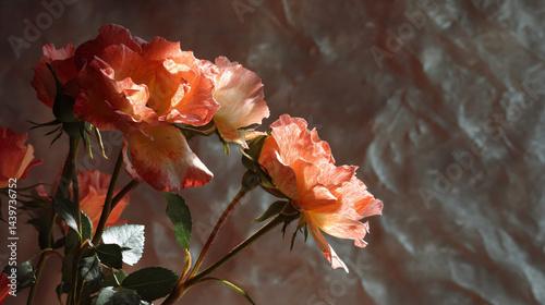Delicate Coral Roses on Textured Background Art
