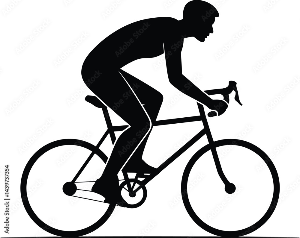 Obraz premium Cyclist silhouette illustration athlete on road bike cycling activity sports and fitness minimalist graphic design vector