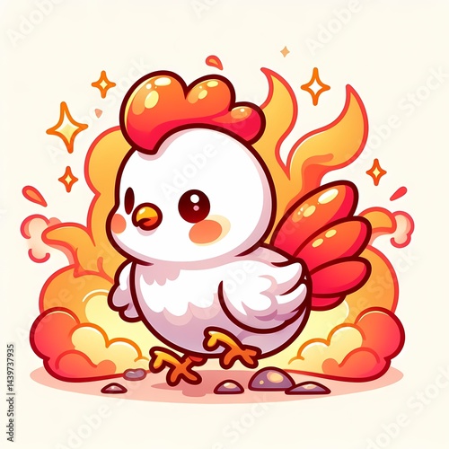 cute chinesse illustration of Baby fire Rooster isolated on white background
