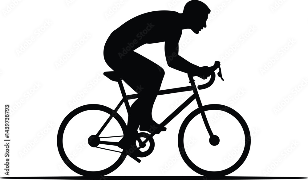 Obraz premium Silhouette cyclist riding bicycle road bike training endurance sport athlete active lifestyle fitness biking exercise vector illustration