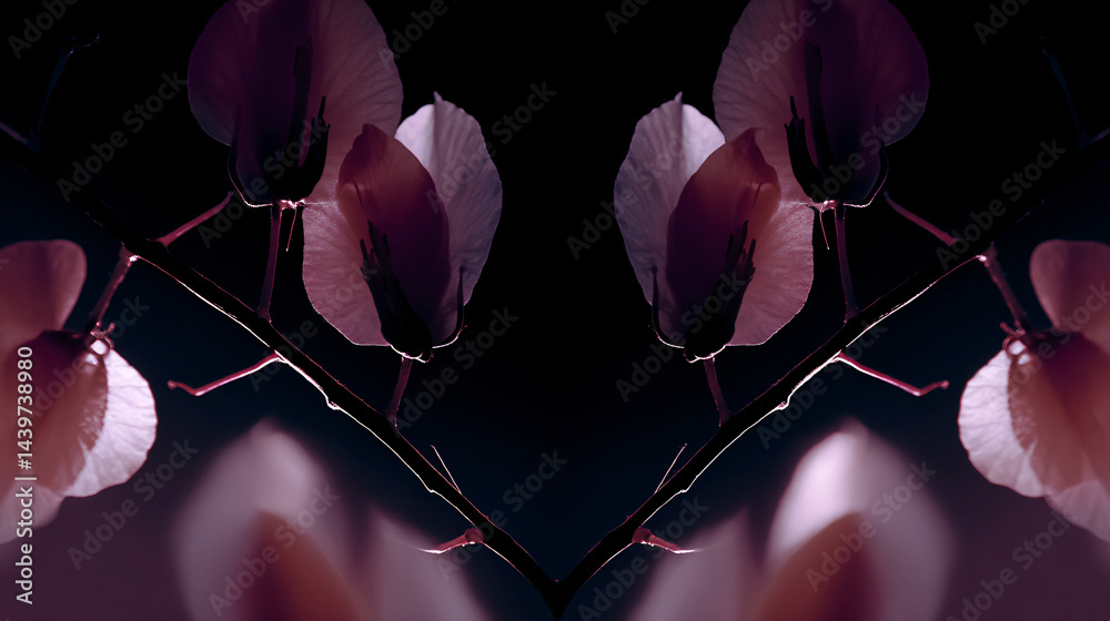 Delicate floral design nature graphic art Minimalist style with a symmetrical viewpoint and modern aesthetic.
