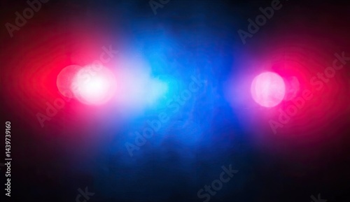 Blurry red and blue lights in smoky darkness