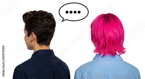 Isolated Two people head shot with conversation bubble
