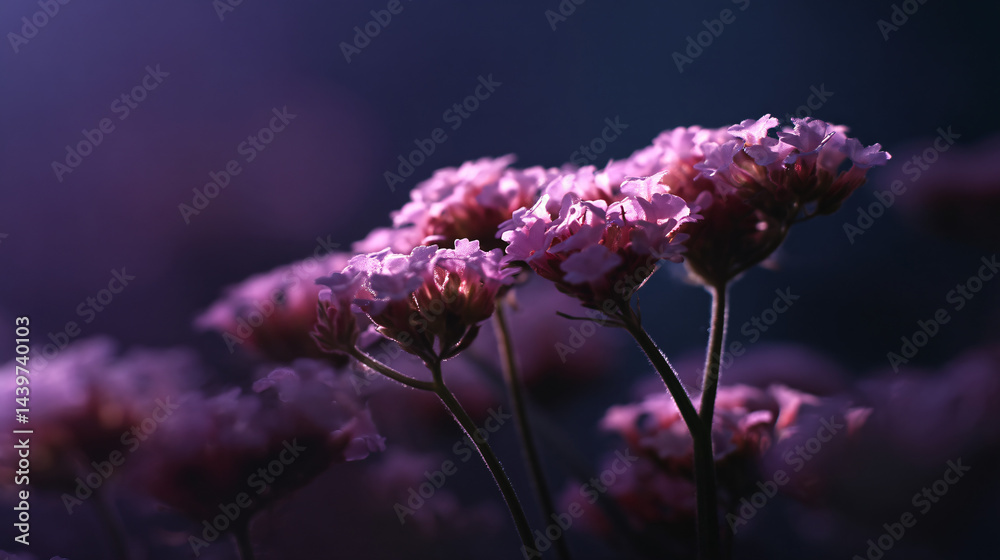 Delicate Pink Flowers with Soft Lighting and Purple Background