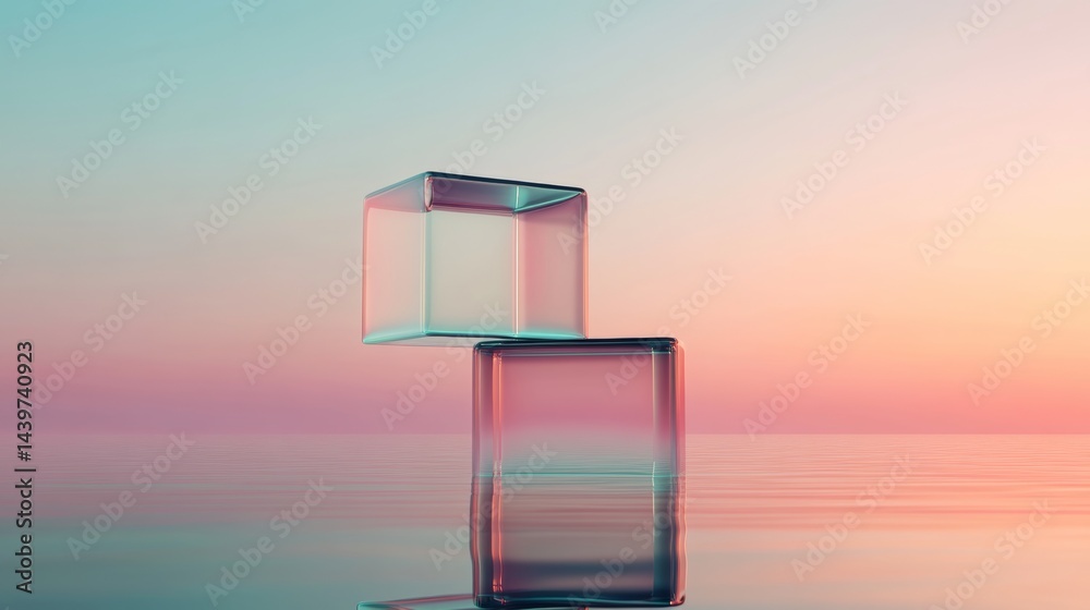 Floating translucent glass cubes, light bending through them beautifully, Floating translucent glass cubes, light bending through them beautifully,