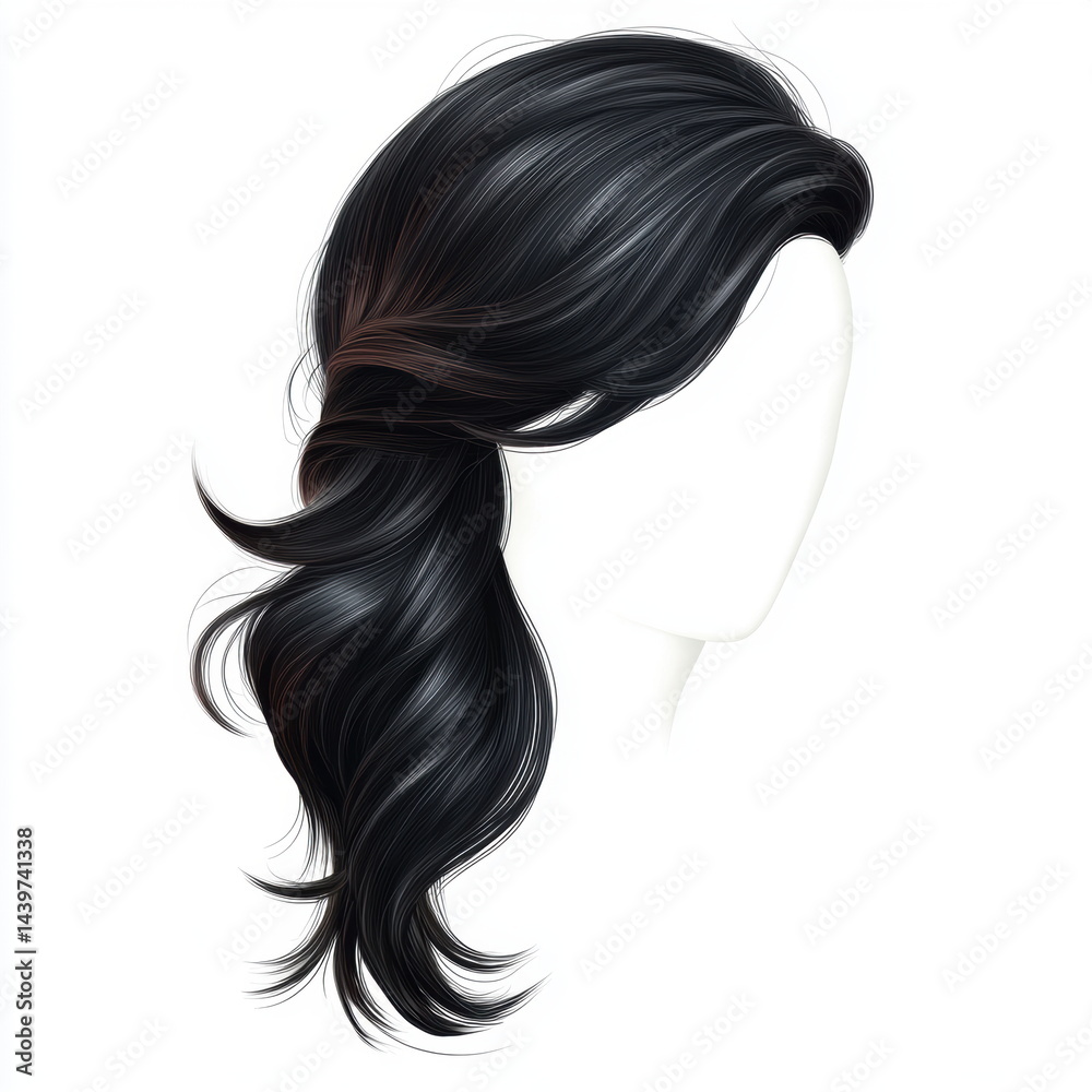 Women's black asymmetrical long hair