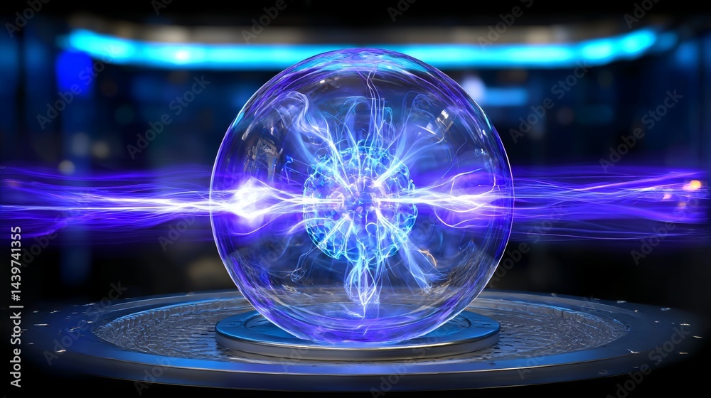 Floating sphere illustrating dynamic plasma density changes in a futuristic science lab environment