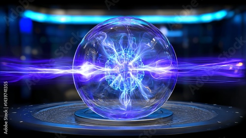 Floating sphere illustrating dynamic plasma density changes in a futuristic science lab environment