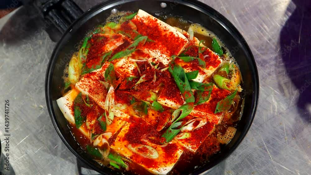 Tofu stew with red pepper powder and green onions