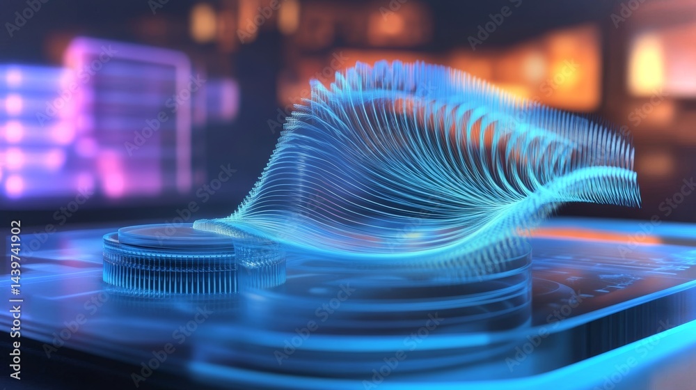 Model of elastic wave reflection displayed in a futuristic lab setting with holographic technology