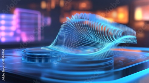 Obraz na płótnie Model of elastic wave reflection displayed in a futuristic lab setting with holographic technology w salonie