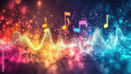 Vibrant musical waveform with colorful notes