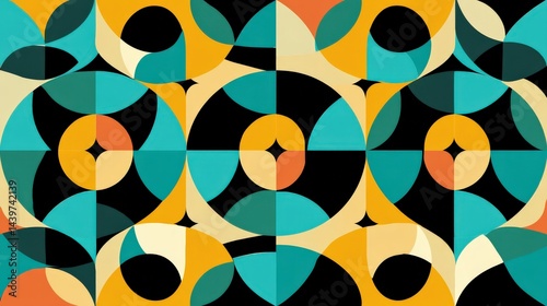 Colorful Geometric Pattern with Stylized Circles and Leaves Design