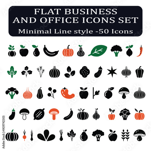 Fruit and Vegetable Icons Collection in Black Silhouette Style
