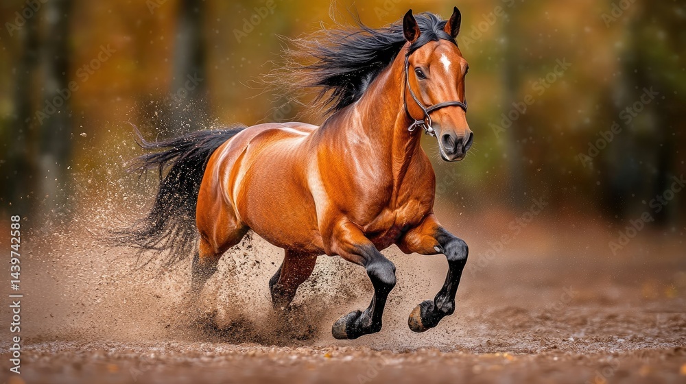 Obraz premium A wild horse galloping powerfully through an open field