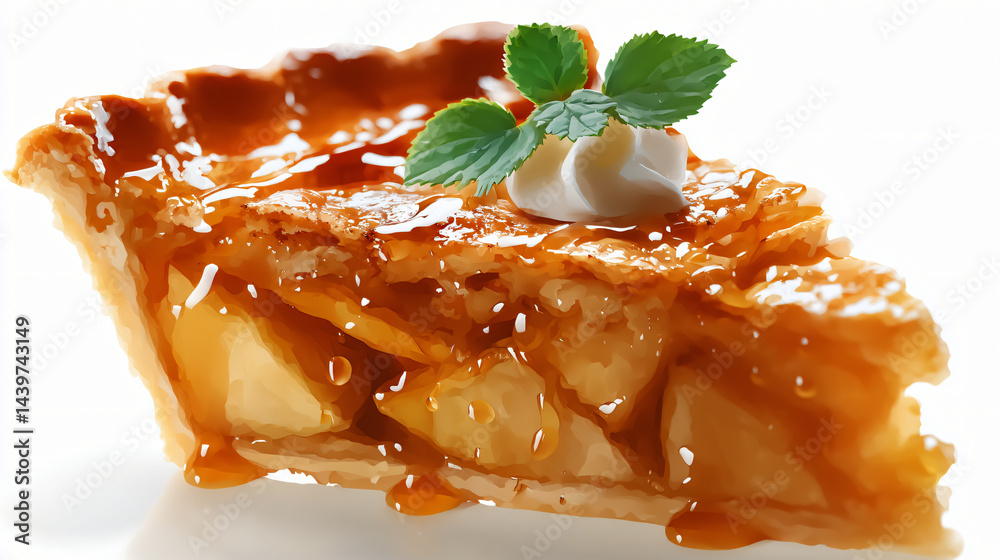 Delicious apple pie slice, isolated on a transparent background.