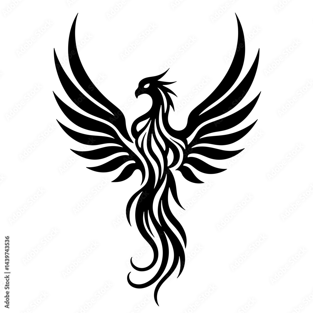 Obraz premium Phoenix tattoo design in black ink representing rebirth and strength 