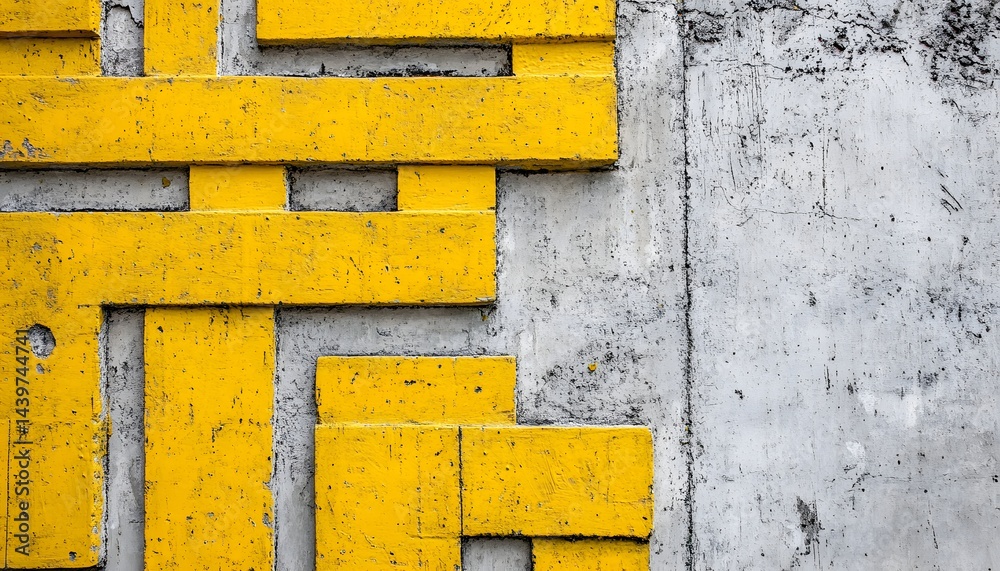 A close up view shows a textured wall with yellow panels