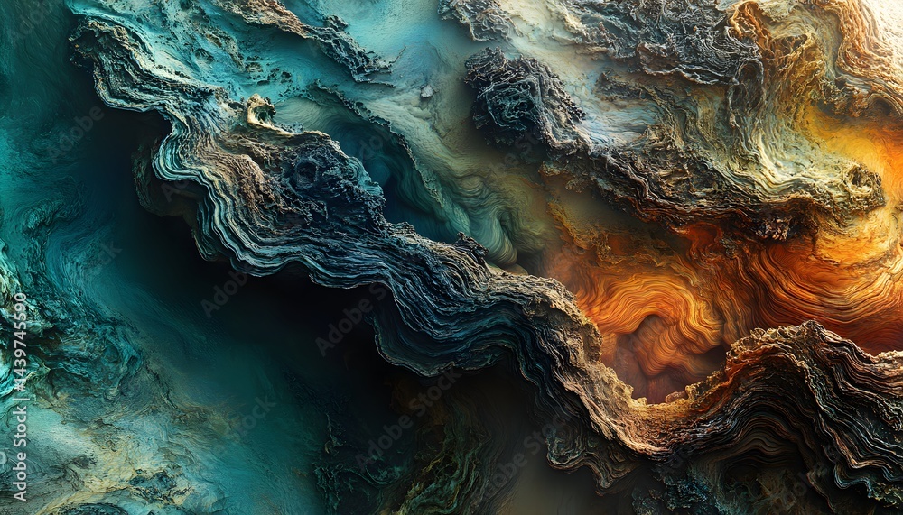 An abstract layered image featuring colors and textured patterns
