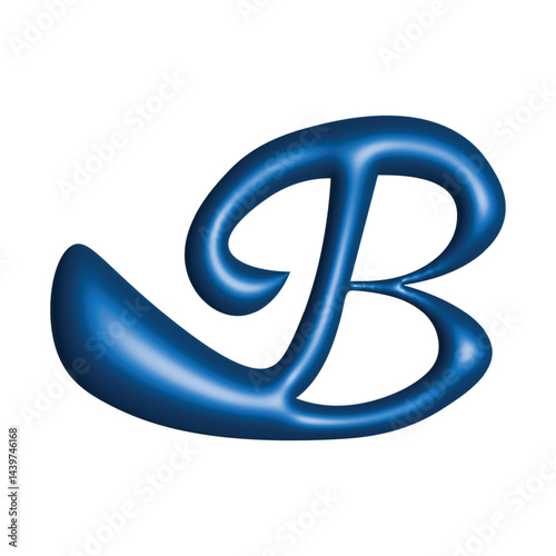 Stylized letter "B" rendered in a glossy, metallic blue. The letter features fluid, curved lines with a three-dimensional appearance