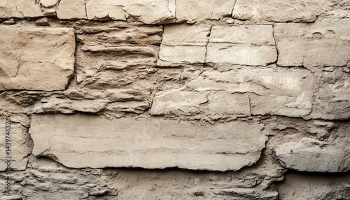 Obraz na płótnie A weathered rough texture shows an old beige stone brick wall w salonie