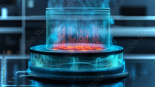 Obraz na płótnie Transparent holographic chamber illustrates boiling in an advanced laboratory environment w salonie