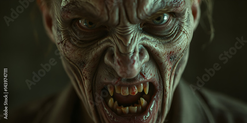 Close-up portrait of a horrible scary zombie man. Horror. Halloween 2018