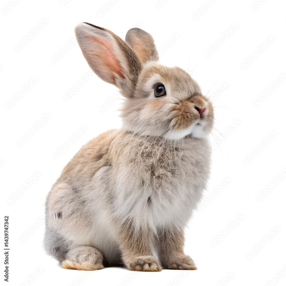 Fototapeta premium Cute Domestic Rabbit Sitting Isolated - Pet Bunny Image