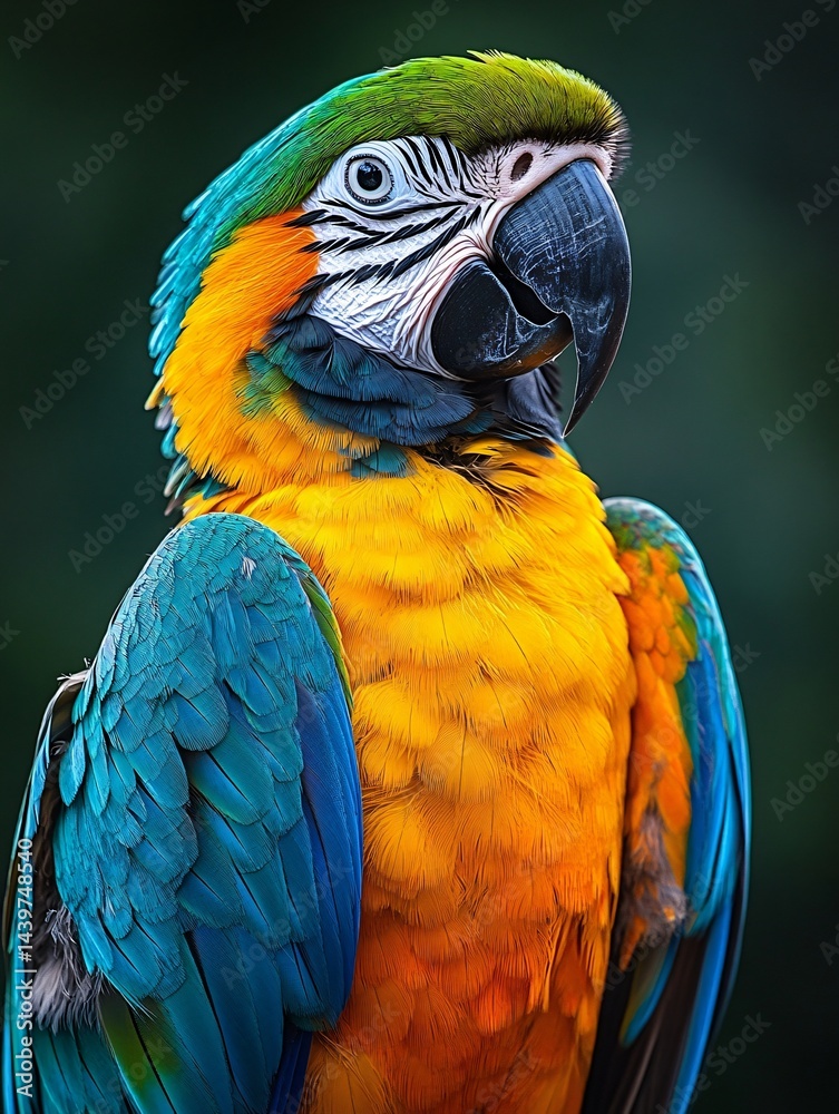 Fototapeta premium Colorful Portrait of a Blue and Gold Macaw: Majestic Parrot with Vibrant Feathers