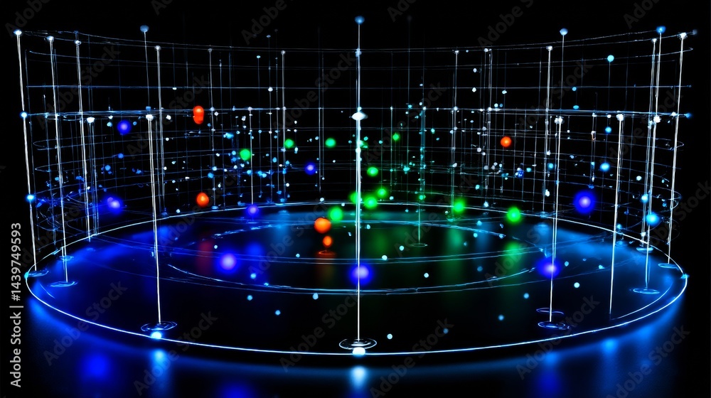 Centralized AI lab interface showcasing a holographic visualization of complex data interactions
