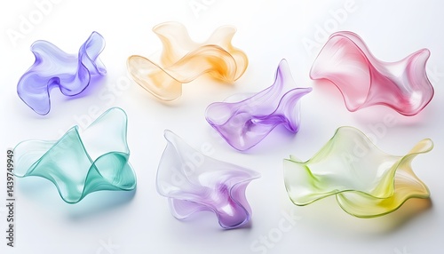 Obraz na płótnie Seven translucent colored abstract sculptural forms arranged on a white surface w salonie